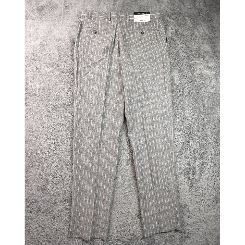Vintage Sean John Linen Blend Dress Pants NWT Mens 34x37 Gray Pin Stripe